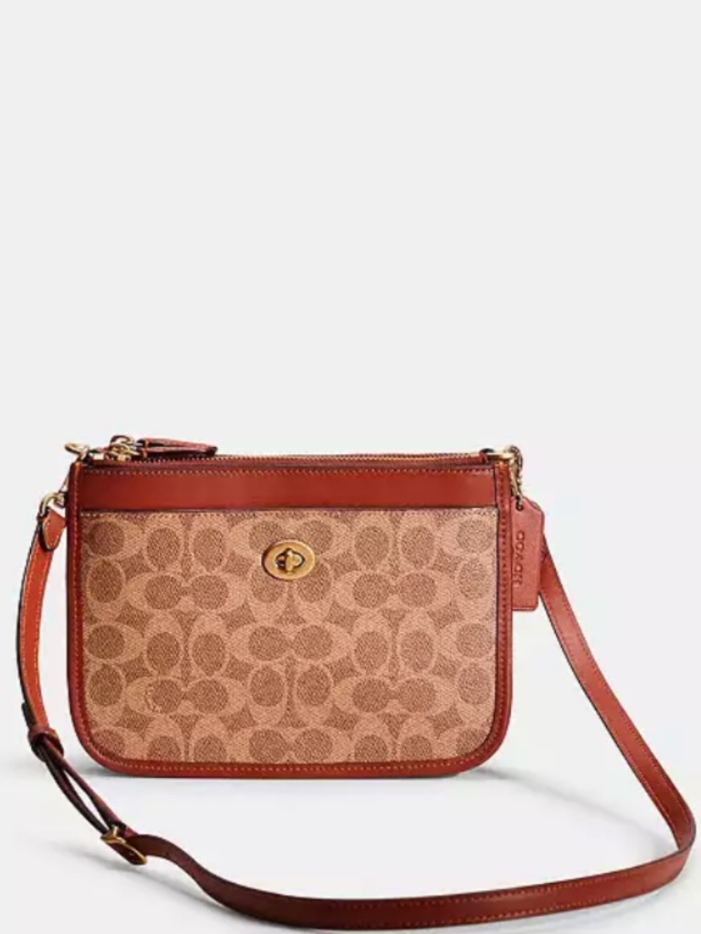 NWT Coach Slim Turnlock Crossbody In Signature Canvas Brass/Tan/Rust C6661